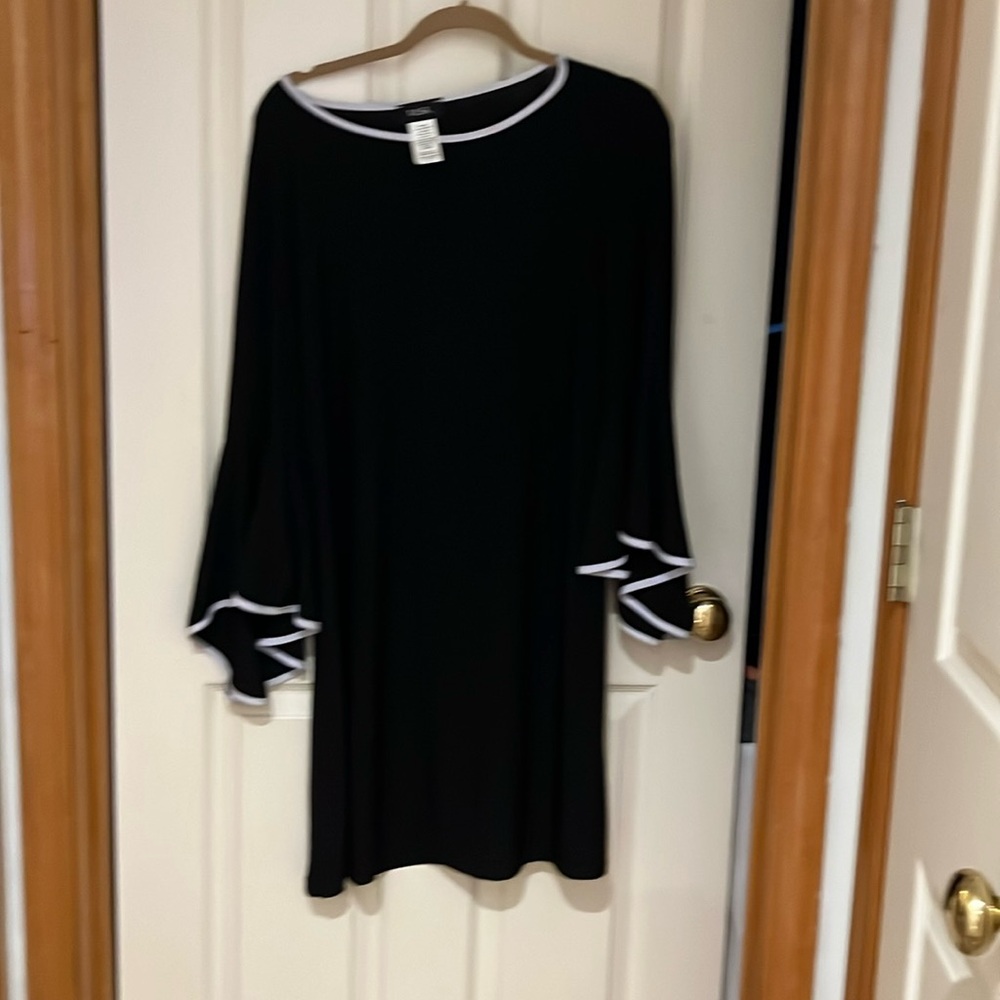 MSK black knee length dress with white piping. Great condition